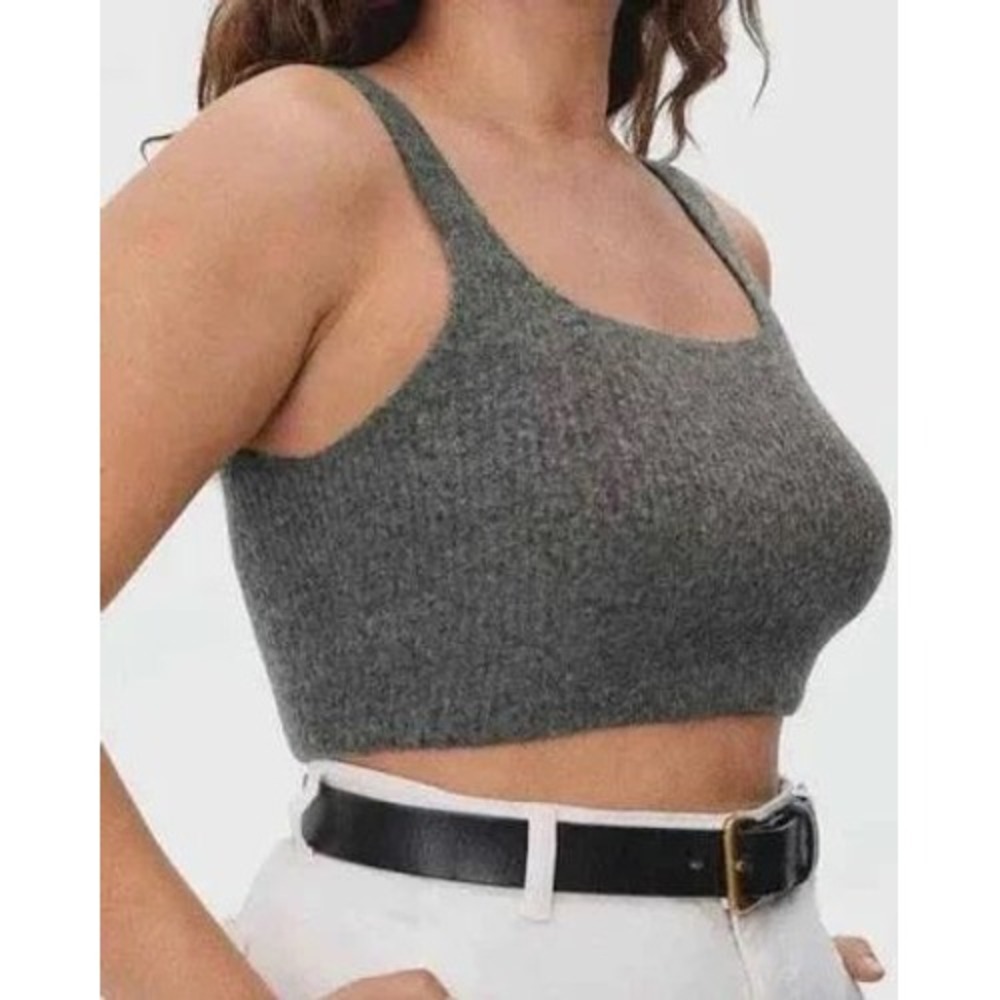 $40 NWT Everlane The Cozy Wool Charcoal Grey Ribbed Crop Tank Top Sweater Size S